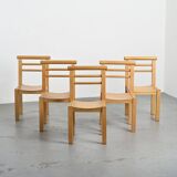Solid beech chairs with log backs, French work, 1980