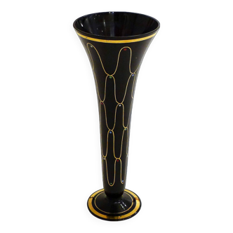 Black cornet vase with graphic decoration, 1950s