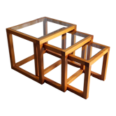 Nesting tables in solid wood and glass – 70s