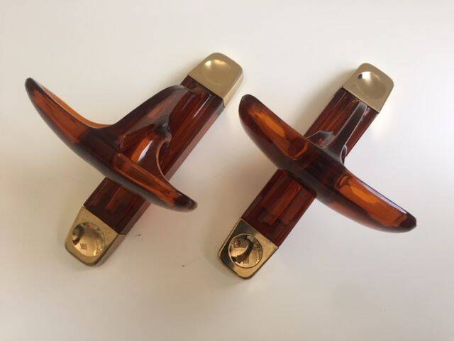 Duo of vintage grosfillex coat hooks model versailles amber plexi