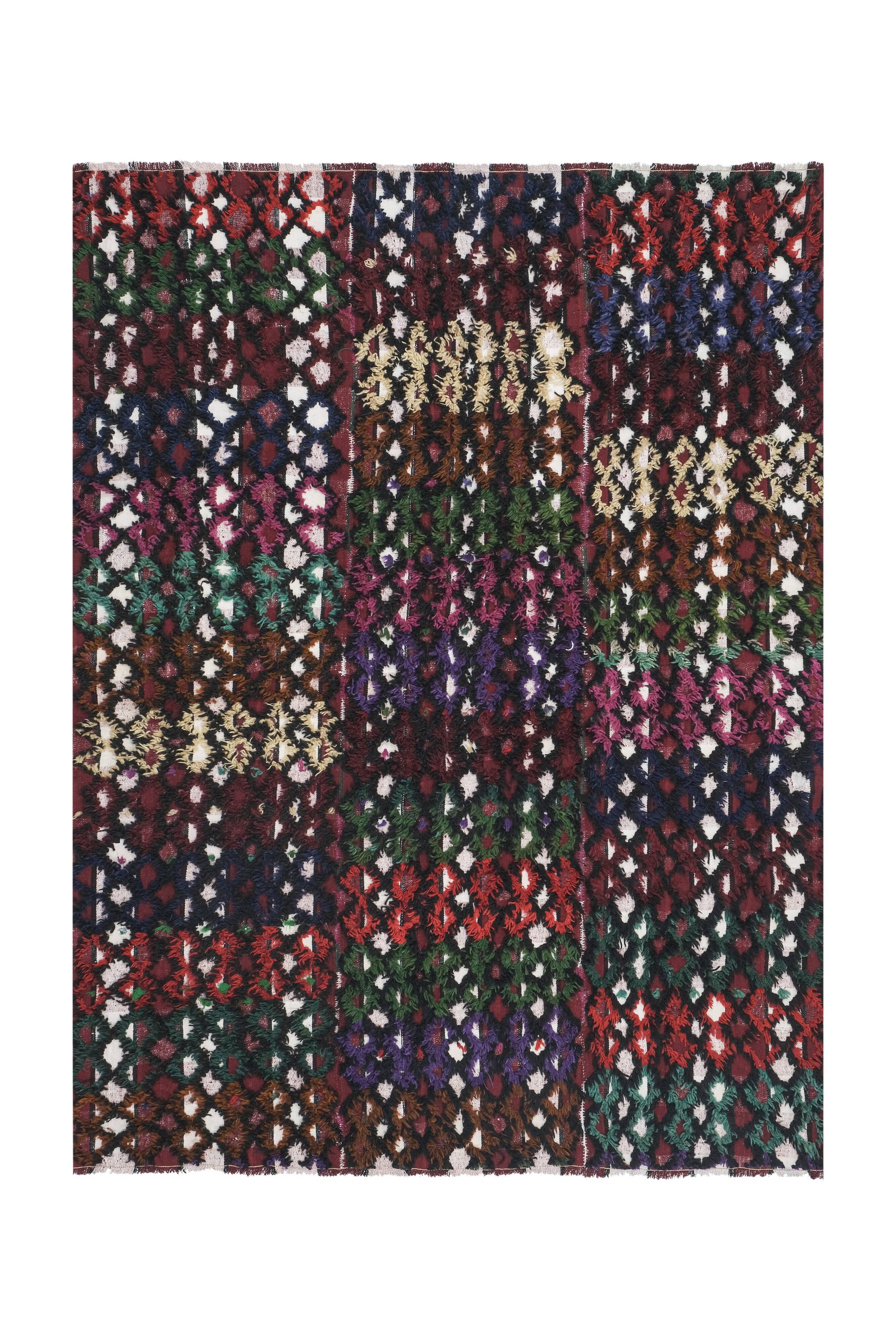 Vintage Anatolian Oushak Kars Handwoven Distressed Ushak Area Rug 5'3'' x 7'1''