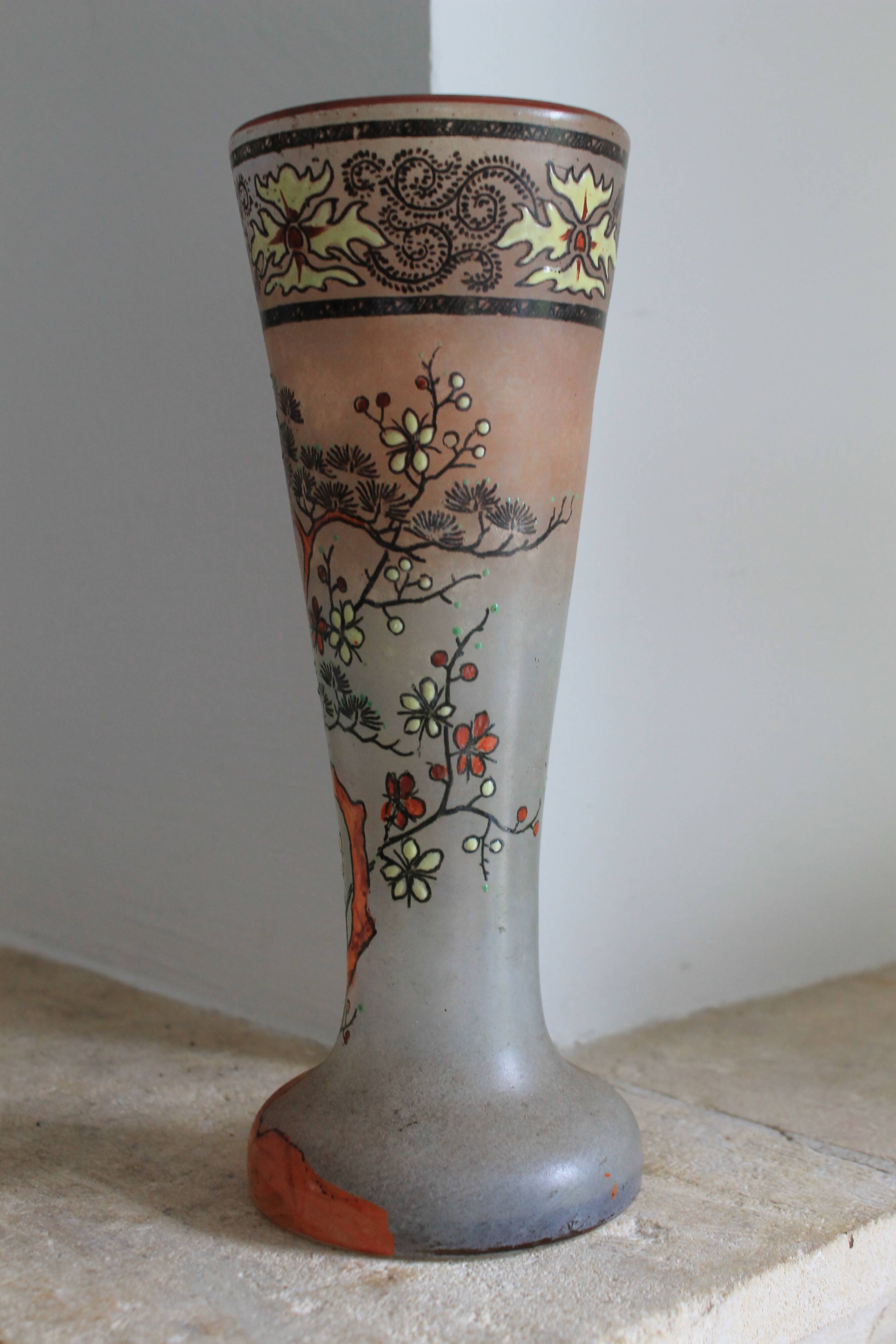 Legras glass cornet vase, "Spring" model (1900 - 1910)