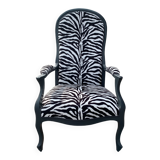 Voltaire armchair upholstered with zebra pattern fabric