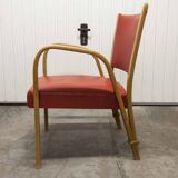 Bow wood armchair by Hugues Steiner 1960 red