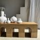 Solid monoxyl wood bench with carved 3-arch base - Natural wood color