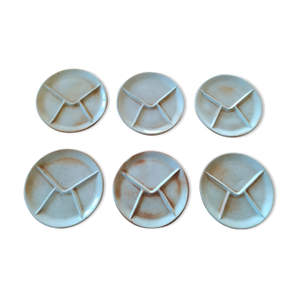 Set of 6 fondue plates signed Grès du Marais