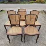 Set of 6 Louis XV chairs in wood and cane