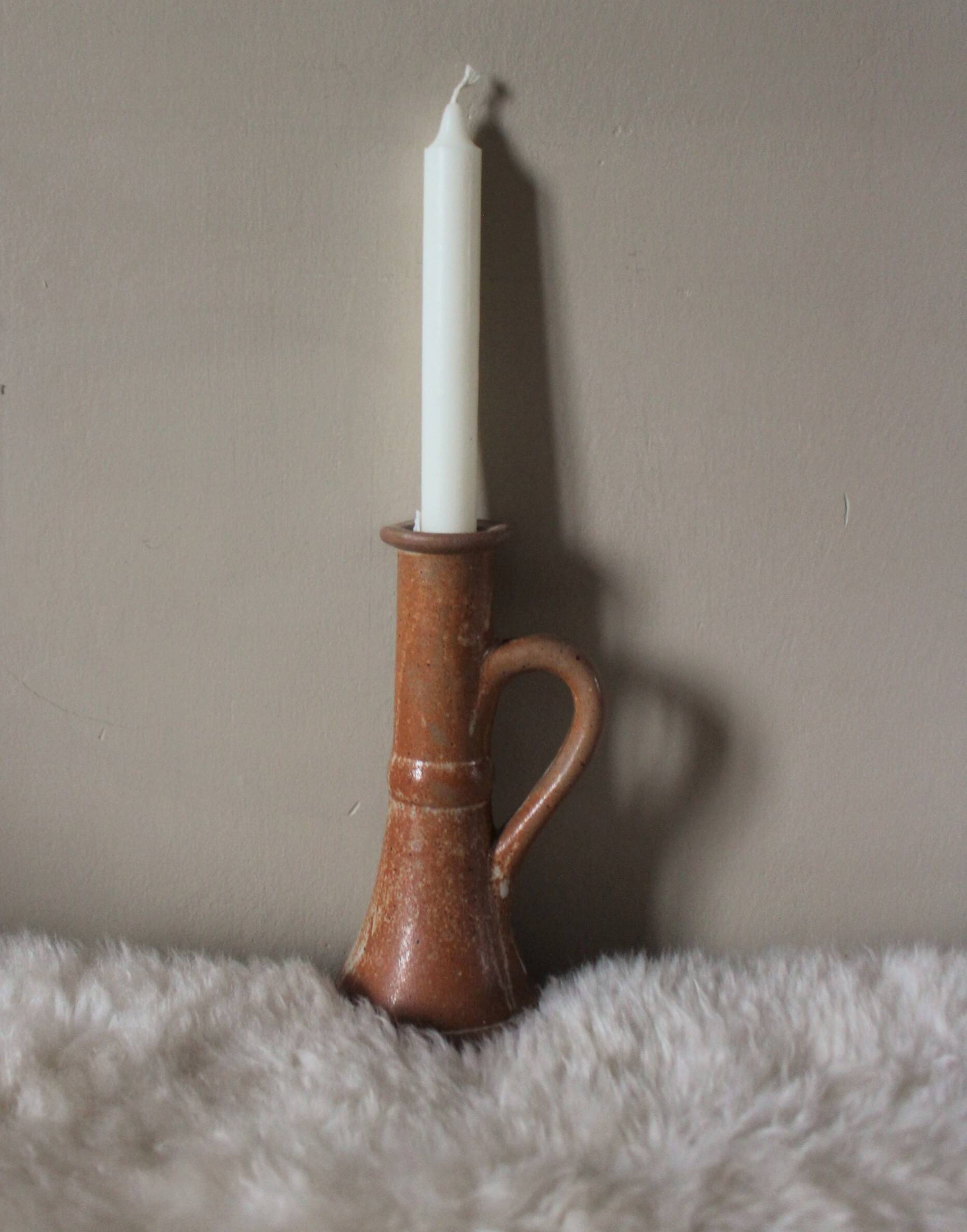 Marbled stoneware candlestick with vintage handle