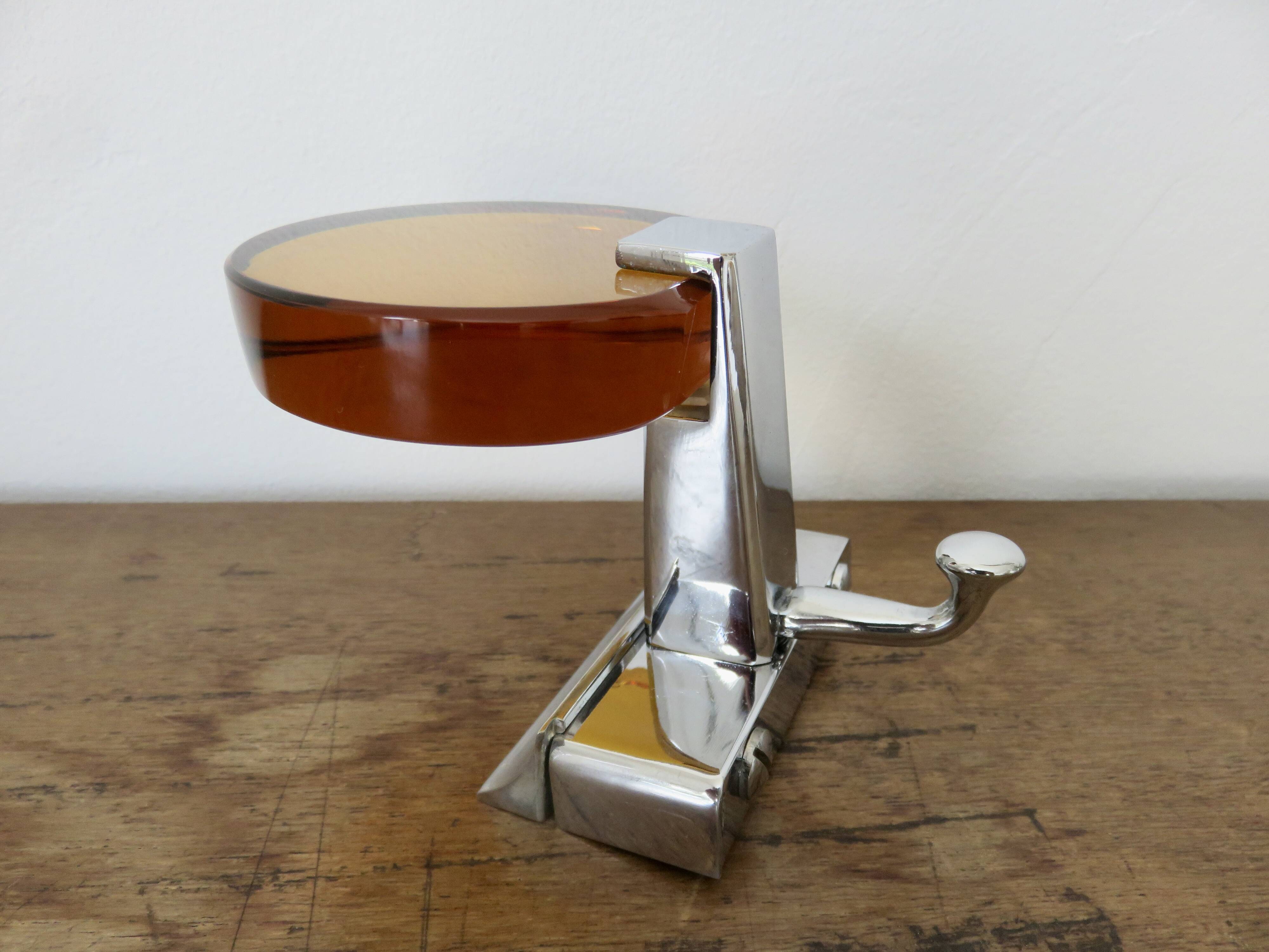 Patère, porte manteau mural en verre de Murano orange et laiton chromé 1970