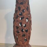 Large carved wooden lamp and mushroom lampshade