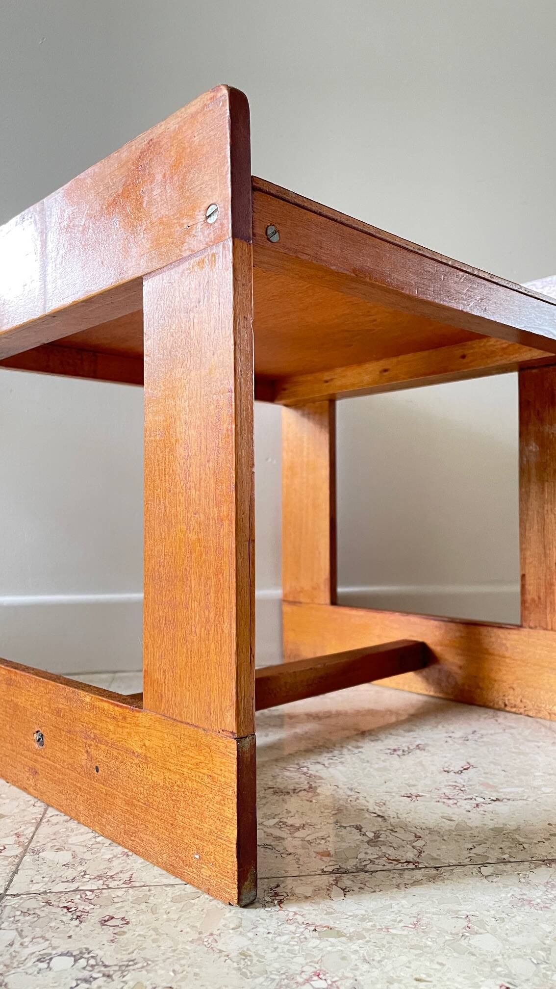 Geometric coffee table wood vintage honey