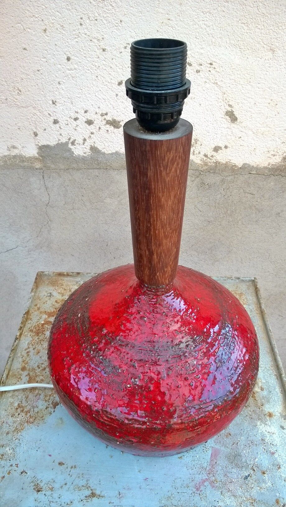 Ceramic lamp and teak by Krosselbach 1970