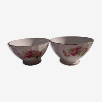 2 old earthenware bowls Hamage North pattern roses diam 15 cm H 8.5 cm