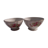 2 bols anciens en faïence  Hamage Nord  motif roses diam 15 cm H 8,5 cm