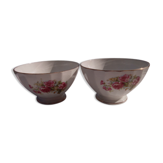 2 old earthenware bowls Hamage North pattern roses diam 15 cm H 8.5 cm