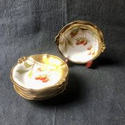 Five Antique Limoges Porcelain Berry Plates: Hand-Painted Gilbert, Gilded