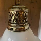 1920s opaline glass and brass pendant light
