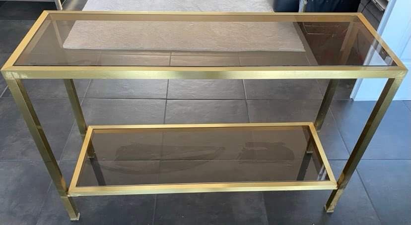Console smoked glass and brass Italian design year 70 in the taste of nanda vigo