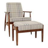 Ensemble vintage fauteuil et repose-pieds Tartan Royal Design Mid Century Style