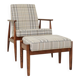 Vintage armchair and footrest set in Royal Tartan Design mid-century style.