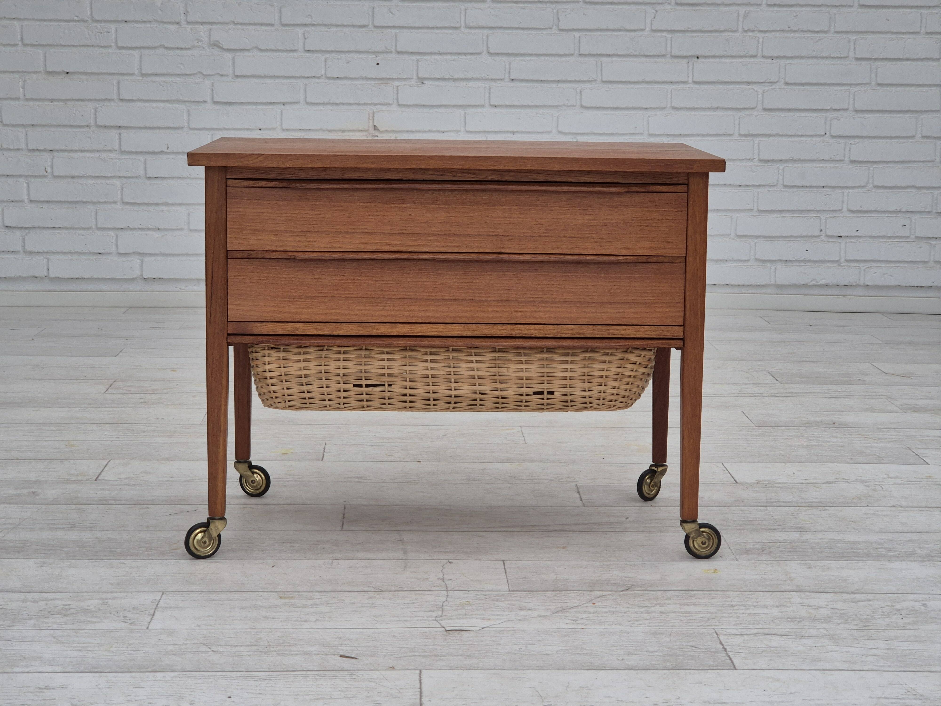 1970s, Danish chest of drawers, teak wood, rattan, original condition.
