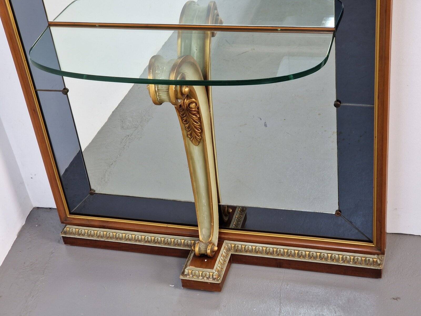 Vintage Floor Mirror with Console Table from Cristal Art, Italy, 1960s