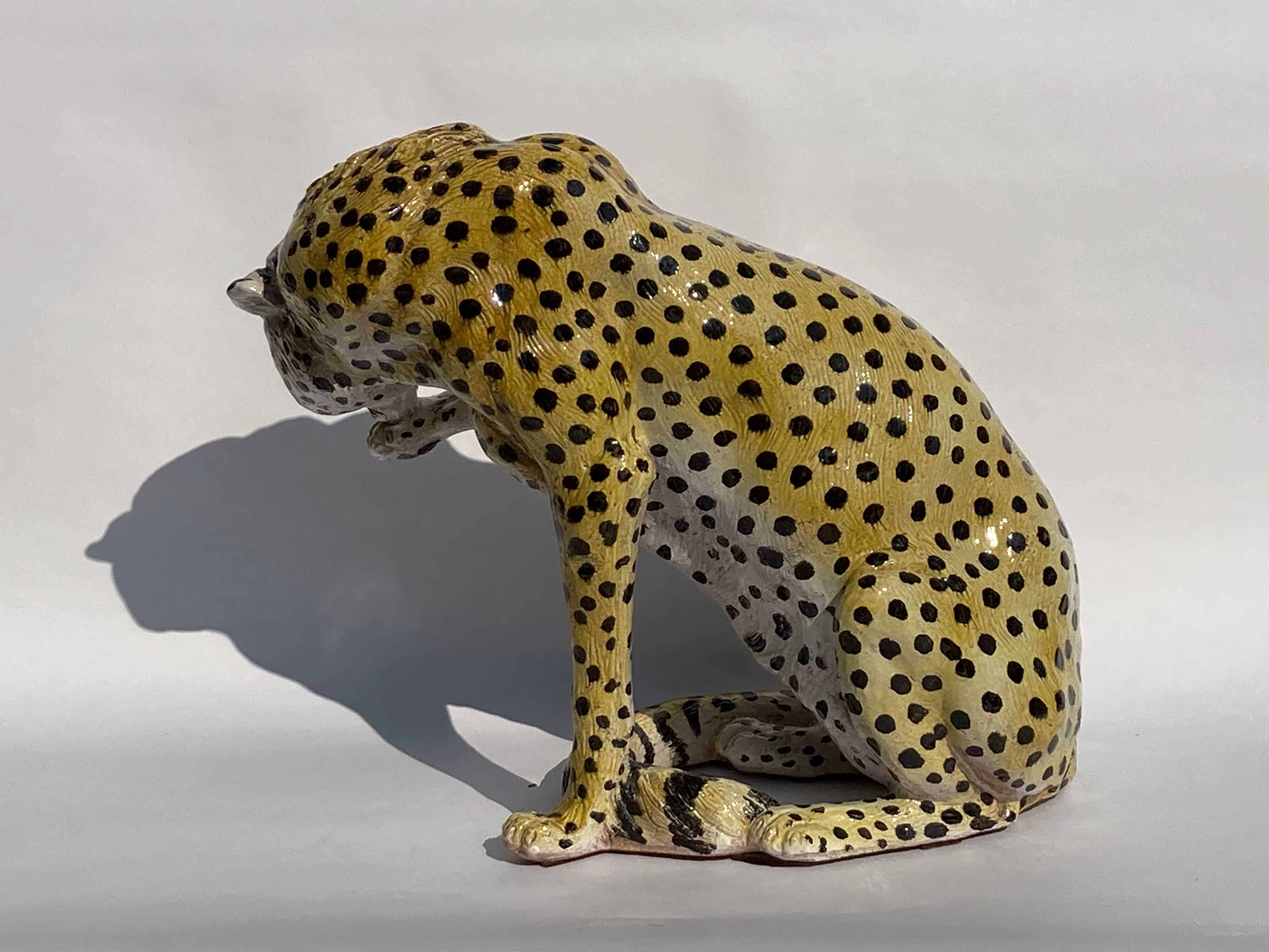 Terracotta ceramic cheetah or leopard statue, 1950s