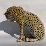 Terracotta ceramic cheetah or leopard statue, 1950s