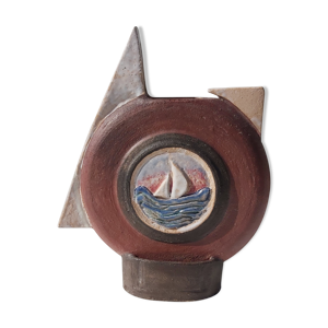 Vase céramique décor - bateau