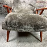 Vintage Scandinavian armchair 50'S in dyed beech and plush fabrics