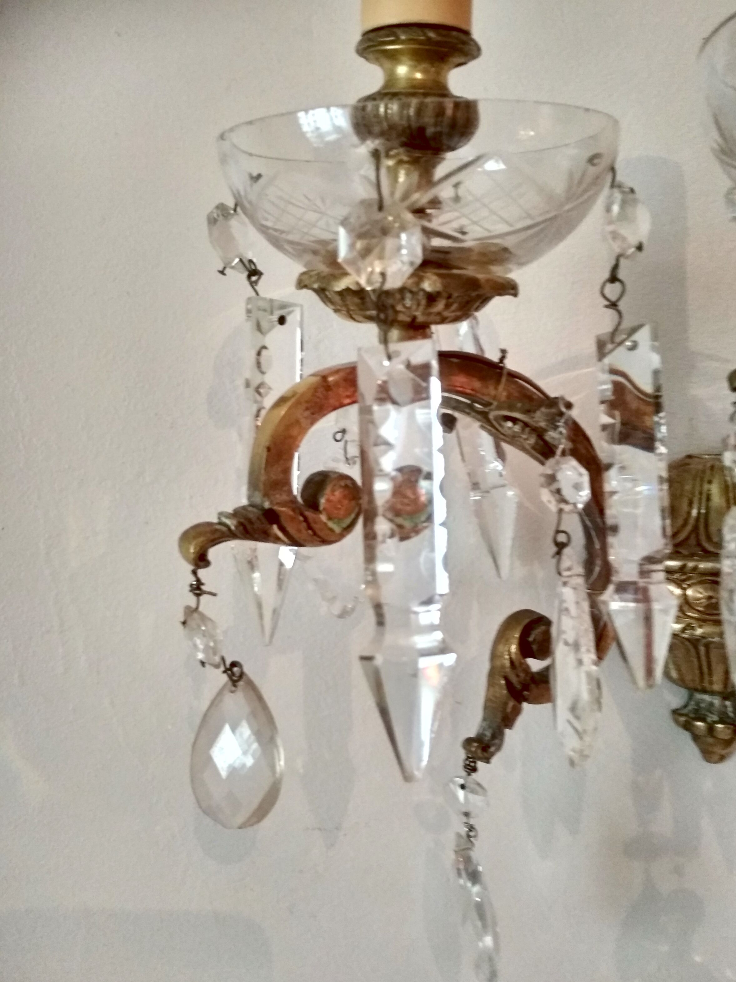3 Bronze and crystal light wall sconce, late 19th century
