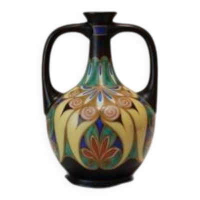 Vase en céramique émaillée de la faïencerie de Gouda, Pays-Bas, Hollande, vers 1930
