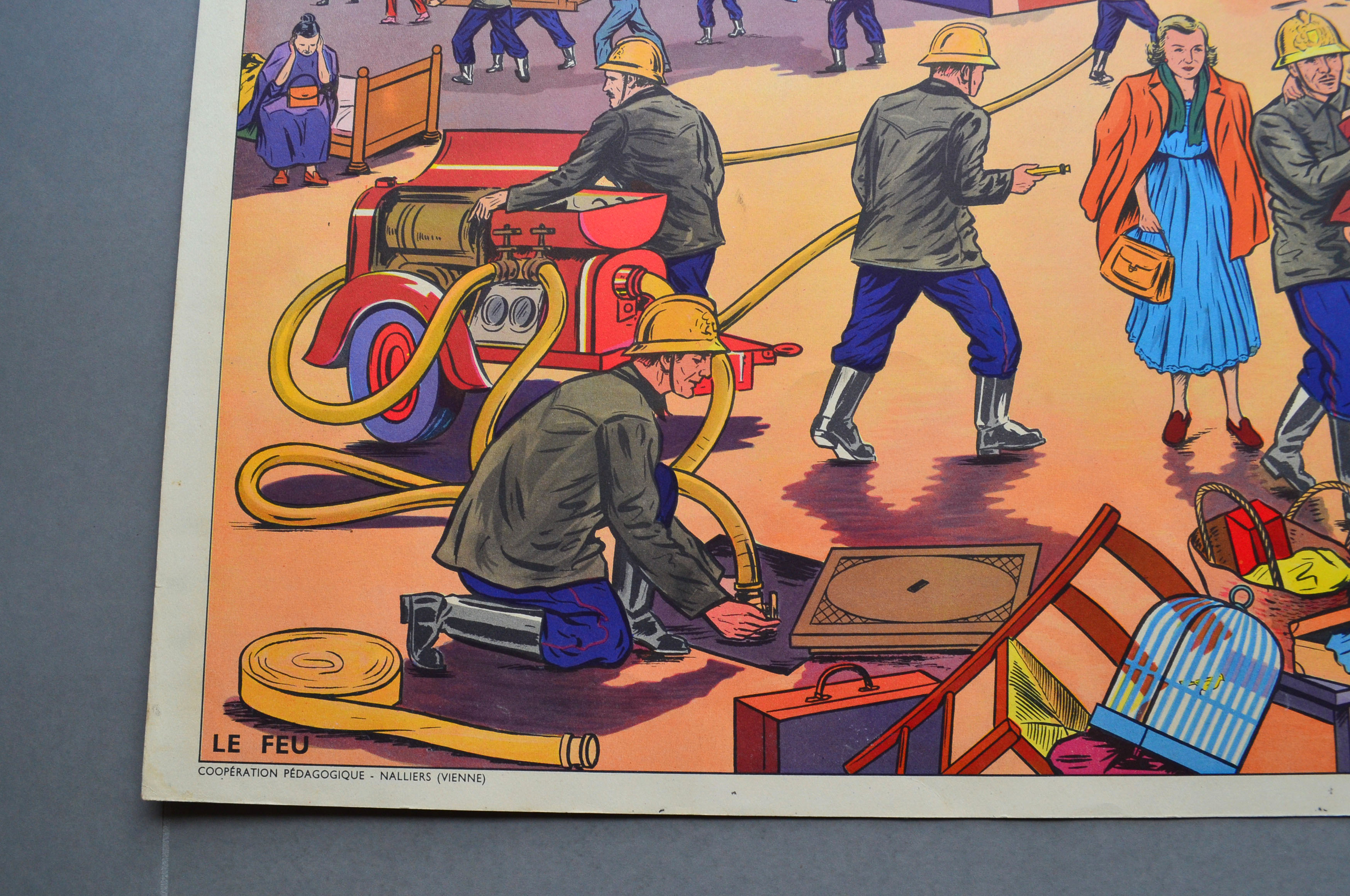 Rossignol educational school poster front and back "the fire" and "the toy store"