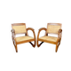 Pair of Teak Armchairs with Woven Rattan Seats, Colonial Art Deco, 1925