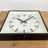 Black Industrial Square Wall Clock from Pragotron, 1970s