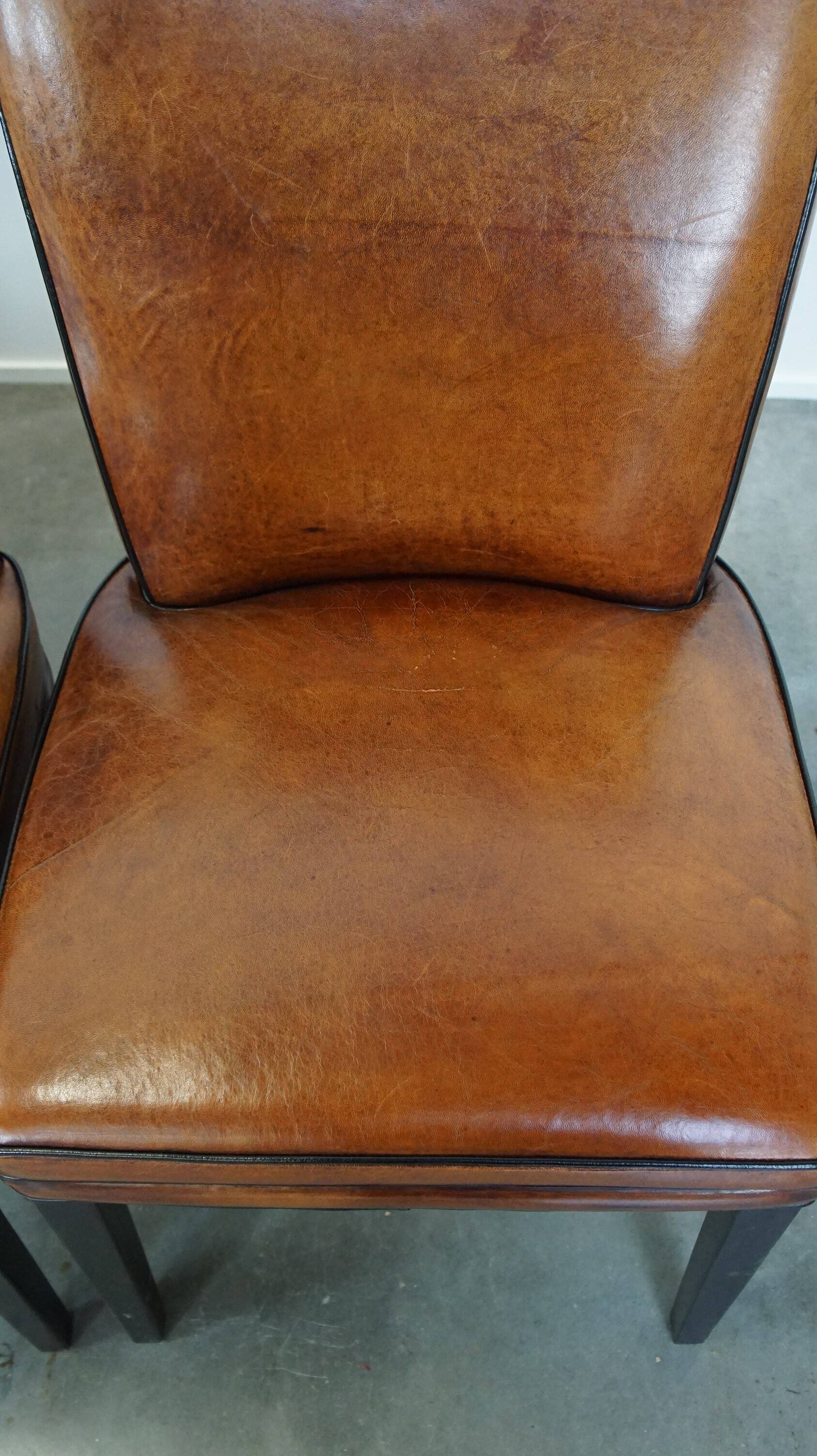 4 chaises de salle à manger en cuir de mouton marron