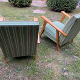 Pair of emerald green fabric armchairs circa 1950