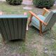 Pair of emerald green fabric armchairs circa 1950