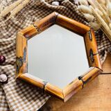 Miroir hexagonal vintage bambou