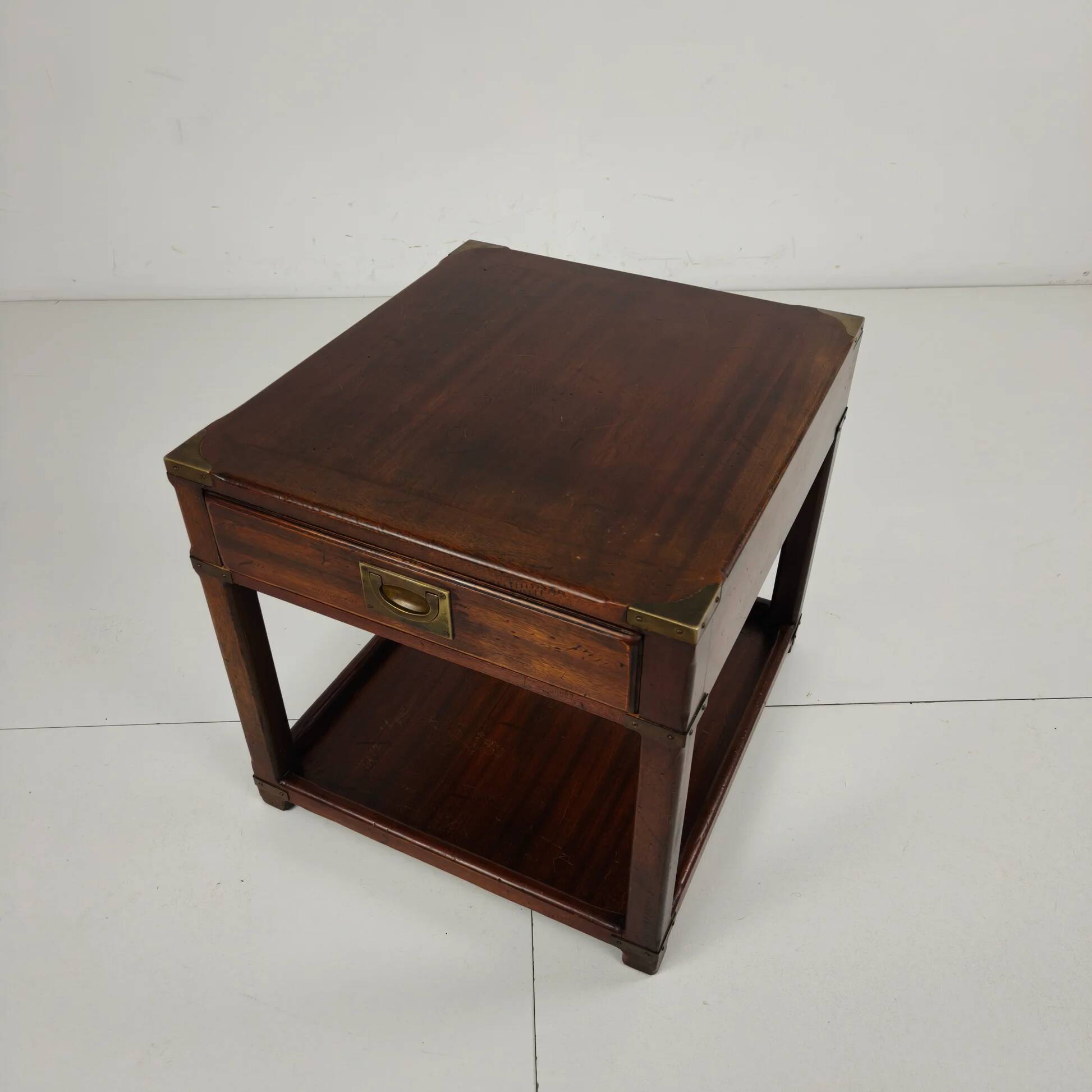 Antique military campaign side table / end lamp table – brass details – c.1900–1920
