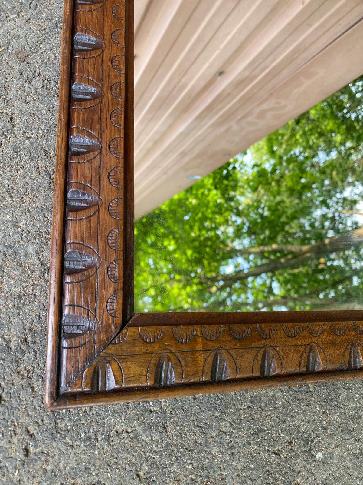 Wall mirror in carved solid wood, Henri II style, 52x45cm.