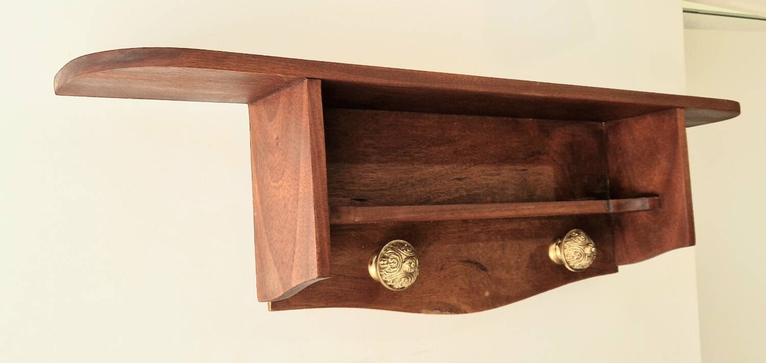 1950s mahogany wood wall shelf