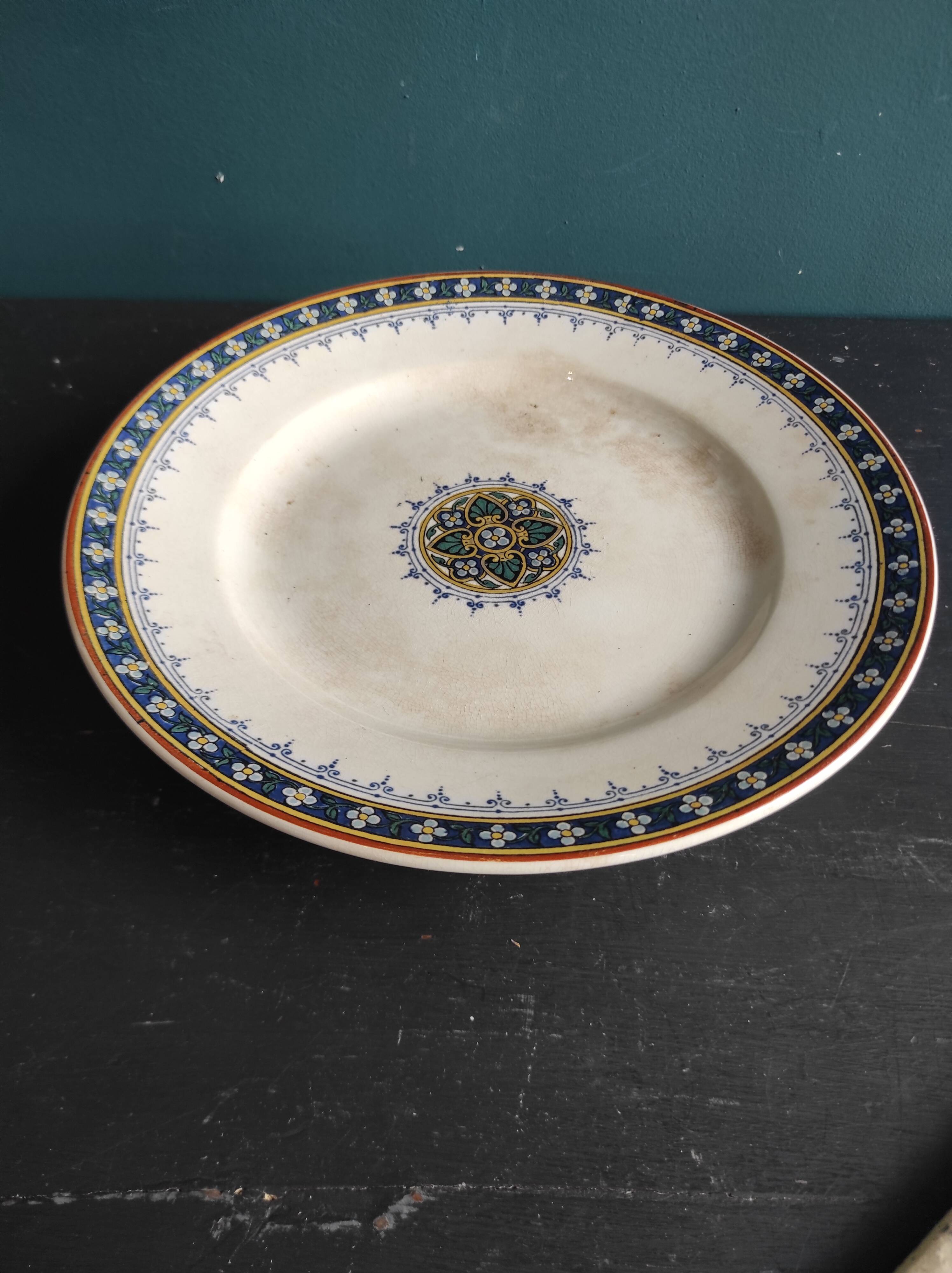 French vintage cake plate or cake stand for desserts or fruit, Sarreguemines, mod. Myosotis