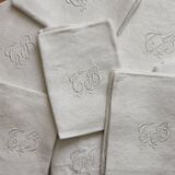 8 antique napkins in monogrammed and damask white linen