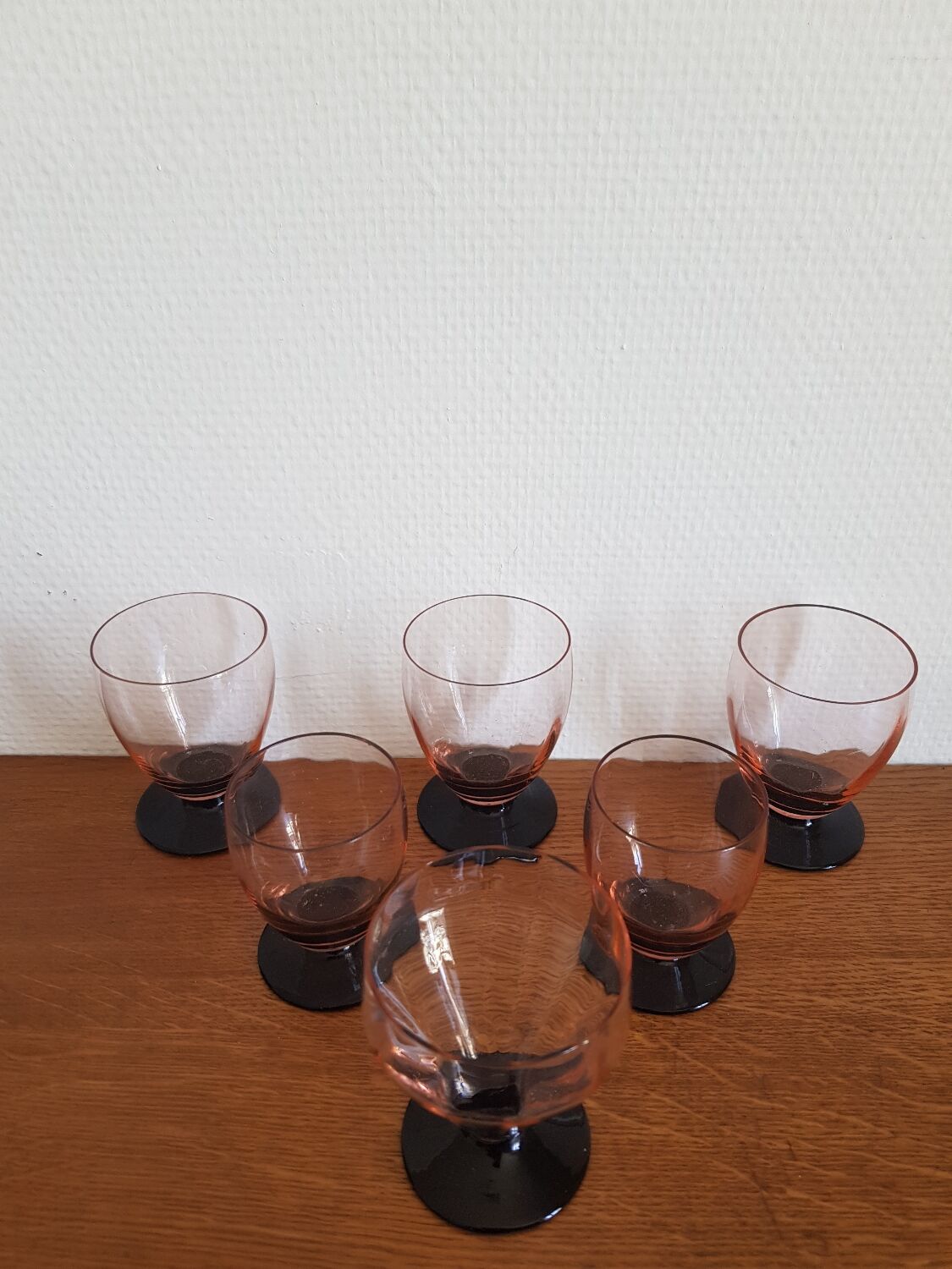 Set of 6 two-tone old art deco glasses
