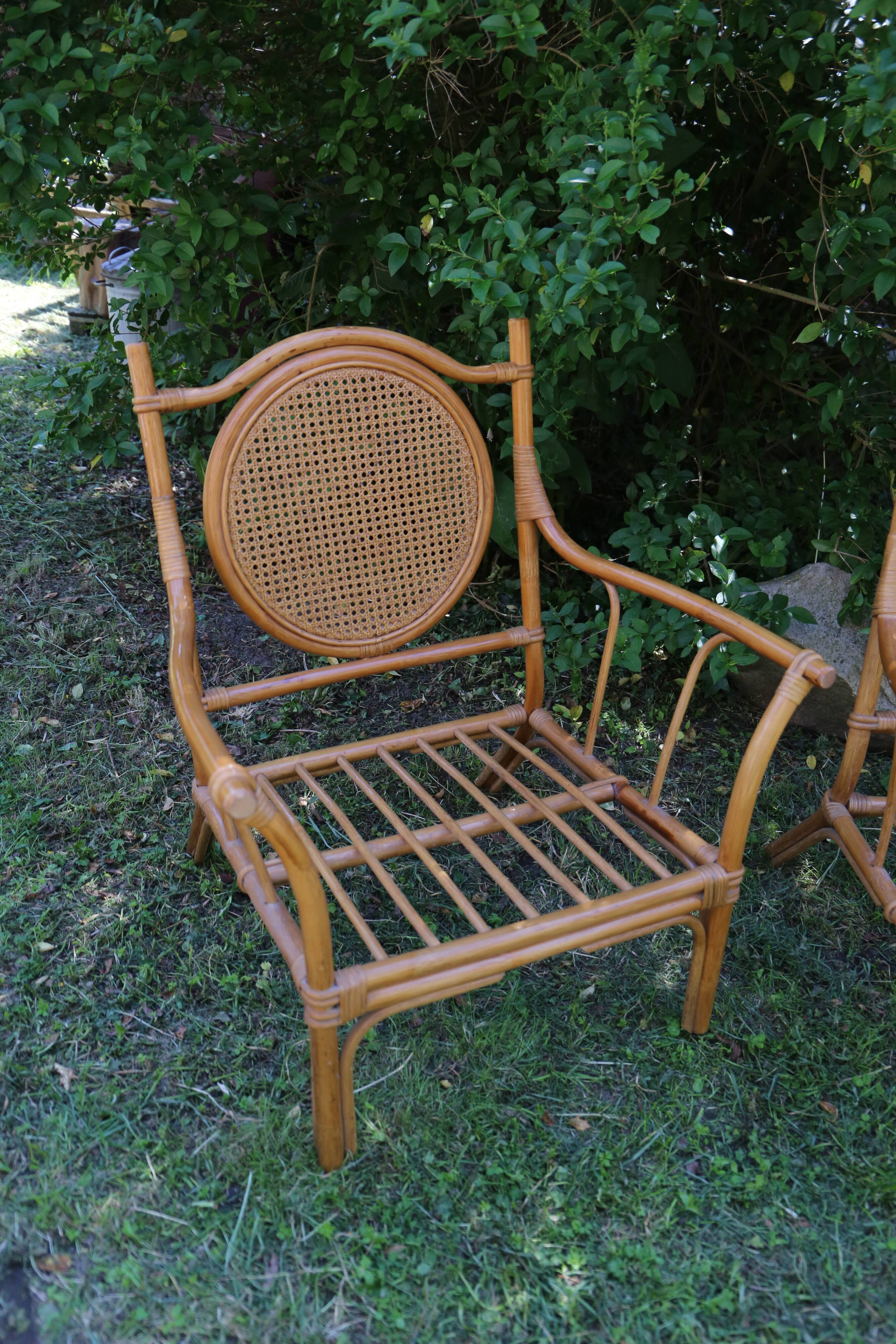 Duo of vintage rattan armchairs