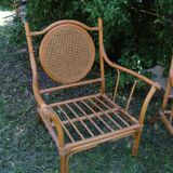 Duo of vintage rattan armchairs