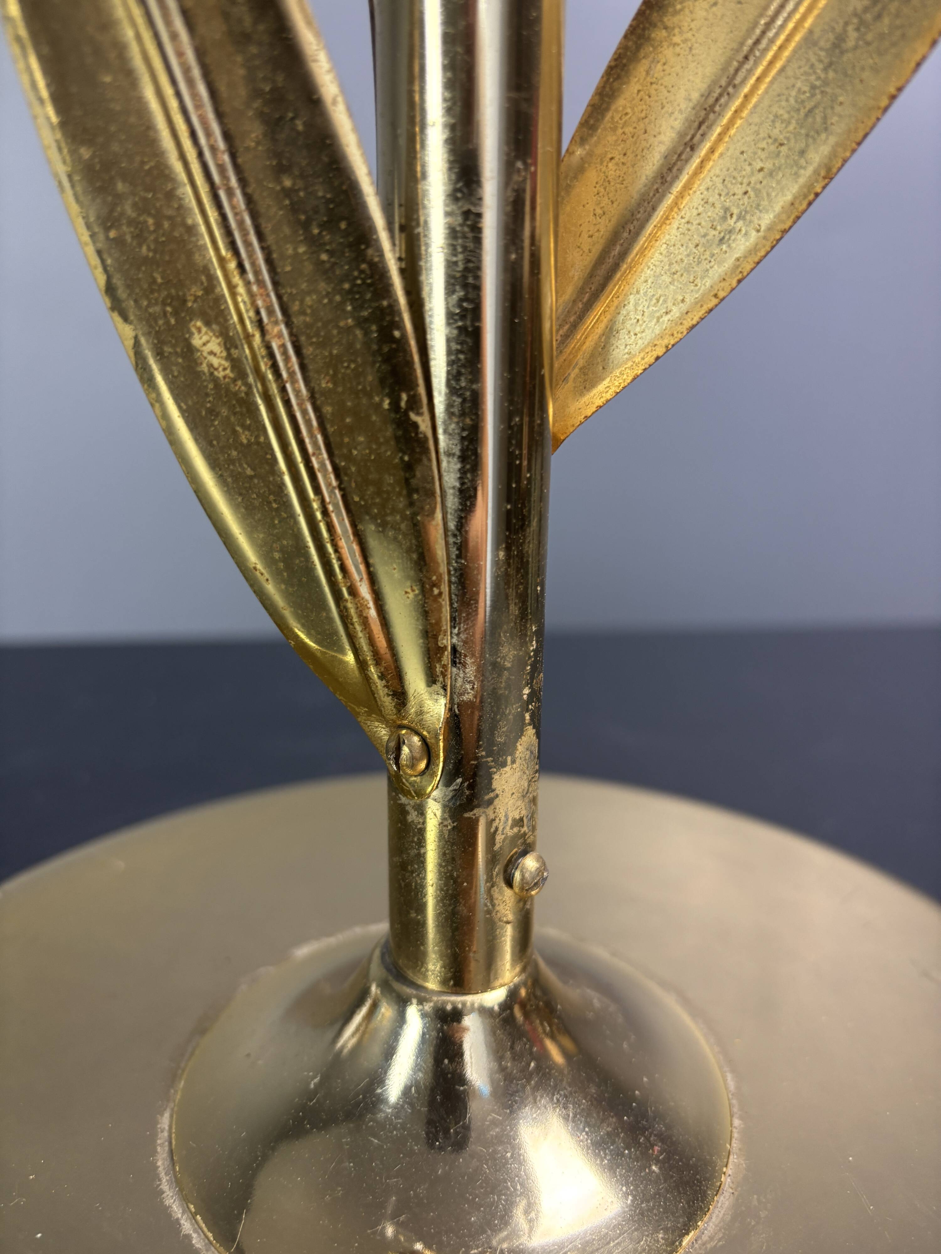 Pencil reed rattan bamboo and brass flower table desk lamp, Italy, 1980s
