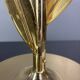 Pencil reed rattan bamboo and brass flower table desk lamp, Italy, 1980s