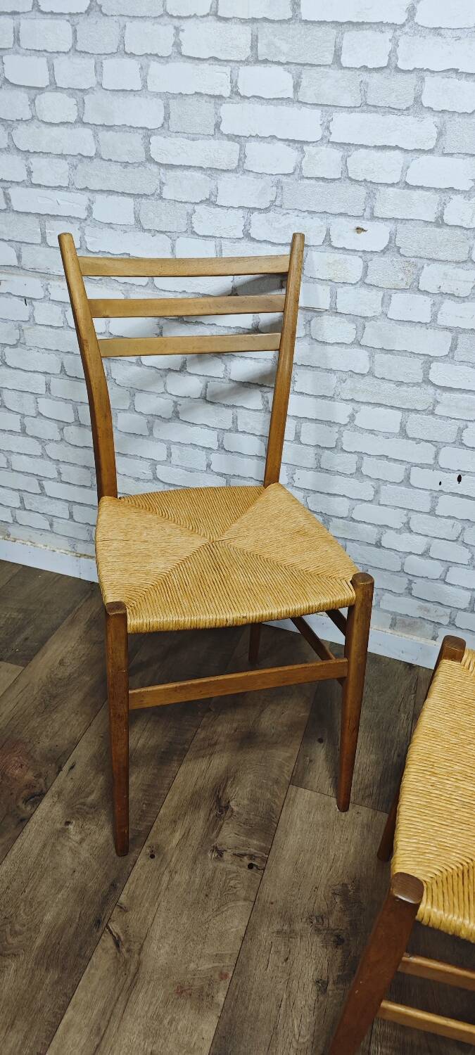 3 vintage wooden and rope chairs 1960